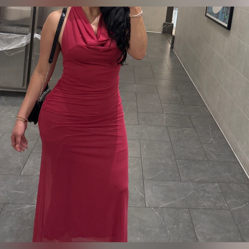 Zara tulle Hot pink halter Dress with open back
